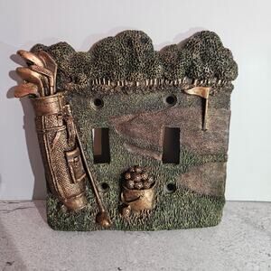 Vintage Handprinted Wall plate Golf Bag Ball Tee Club Switch